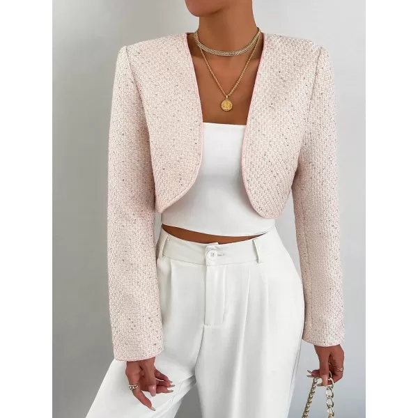 WDIRARA Women's Elegant Open Front Long Sleeve Jacket Crop Contrast Sequin Outwear