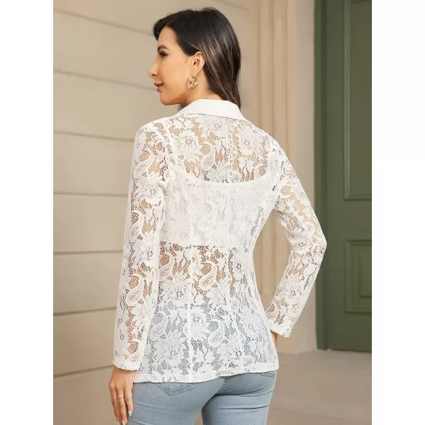 WDIRARA Women's Floral Lace Mesh One Button Lapel Neck Long Sleeve Elegant Jacket Blazer