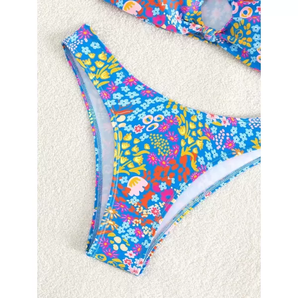 WDIRARA Women's Floral Print Cut Out Strapless Bandeau Bikini Swimsuit 2 Piece Bathing Suit