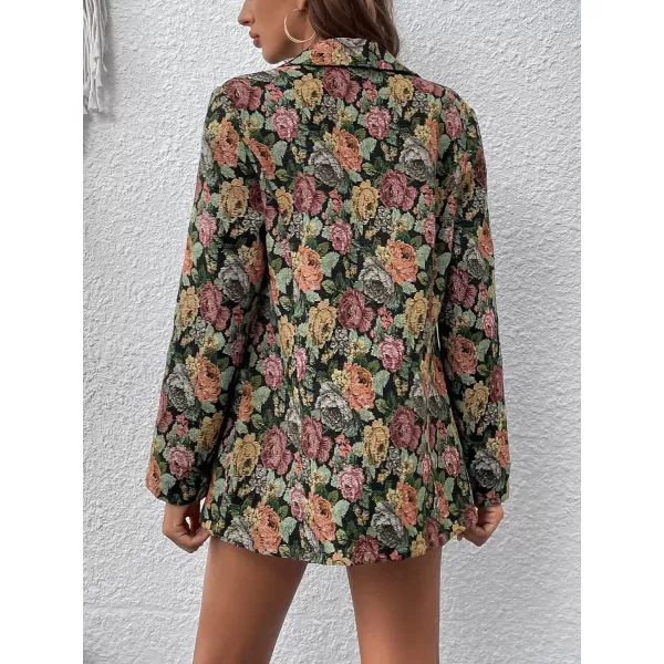 WDIRARA Women's Floral Print Lapel Neck Single Button Lightweight Jacket Blazer with Pocket