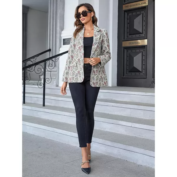 WDIRARA Women's Floral Print Lapel Neck Single Button Lightweight Jacket Blazer with Pocket