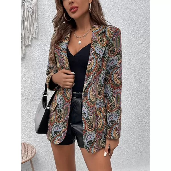 WDIRARA Women's Floral Print Lapel Neck Single Button Lightweight Jacket Blazer with Pocket