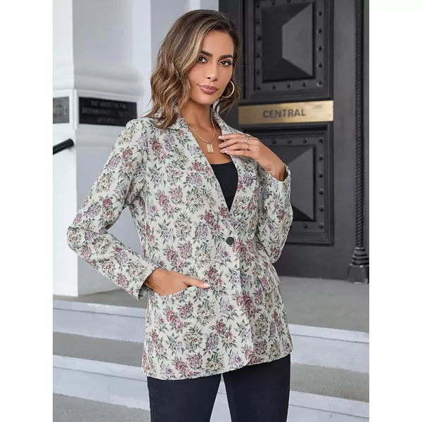 WDIRARA Women's Floral Print Lapel Neck Single Button Lightweight Jacket Blazer with Pocket