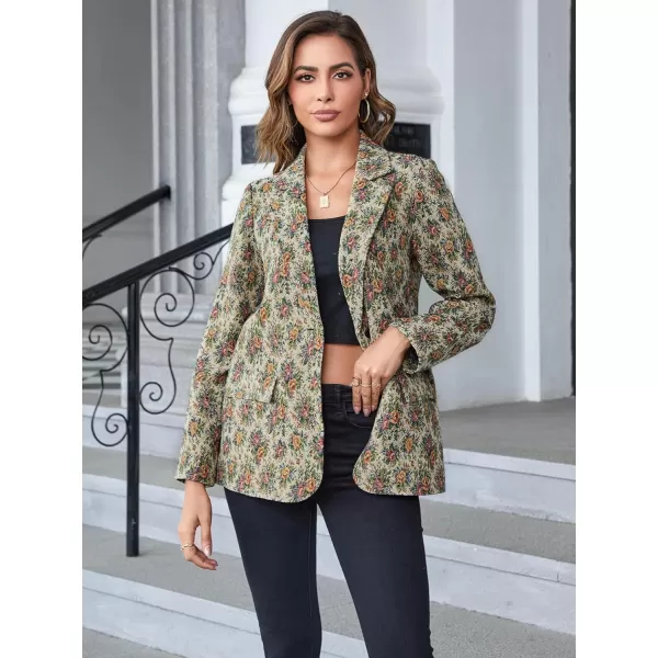 WDIRARA Women's Floral Print Lapel Neck Single Button Lightweight Jacket Blazer with Pocket