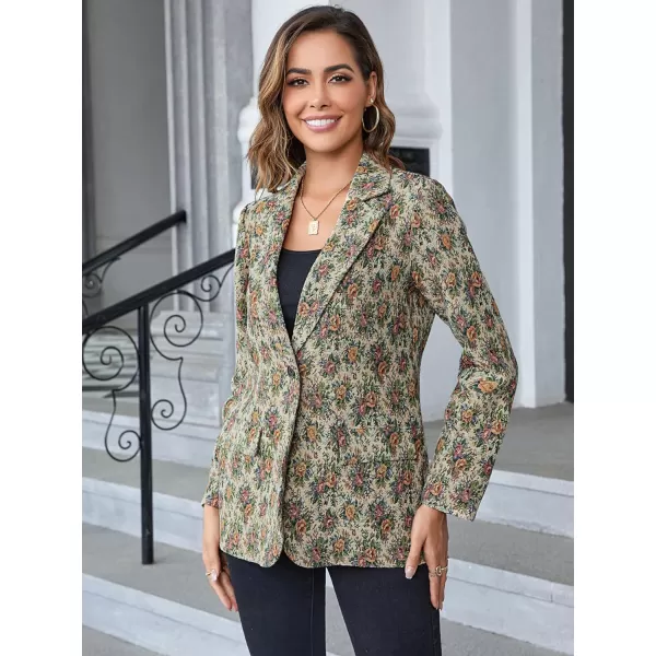 WDIRARA Women's Floral Print Lapel Neck Single Button Lightweight Jacket Blazer with Pocket