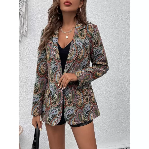 WDIRARA Women's Floral Print Lapel Neck Single Button Lightweight Jacket Blazer with Pocket