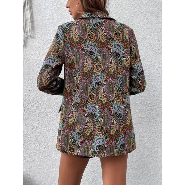 WDIRARA Women's Floral Print Lapel Neck Single Button Lightweight Jacket Blazer with Pocket