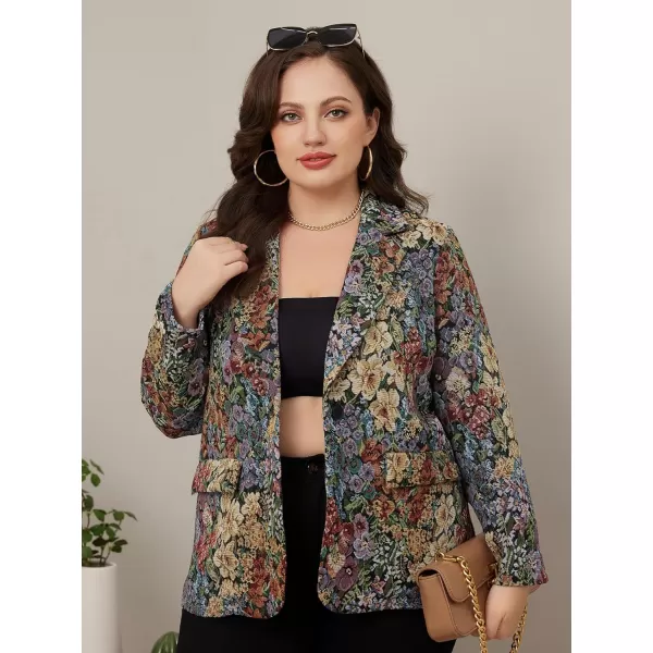 WDIRARA Women's Floral Print Lapel Neck Single Button Lightweight Jacket Blazer with Pocket