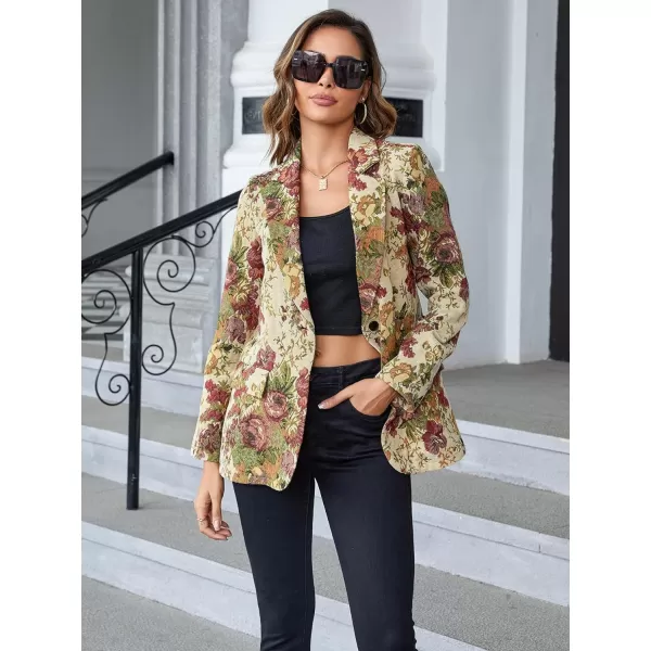 WDIRARA Women's Floral Print Lapel Neck Single Button Lightweight Jacket Blazer with Pocket