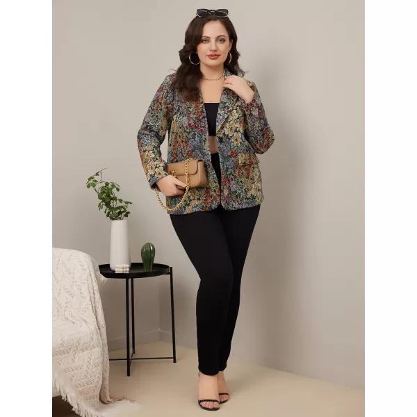 WDIRARA Women's Floral Print Lapel Neck Single Button Lightweight Jacket Blazer with Pocket