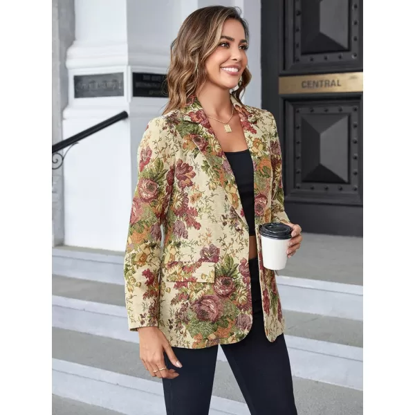 WDIRARA Women's Floral Print Lapel Neck Single Button Lightweight Jacket Blazer with Pocket