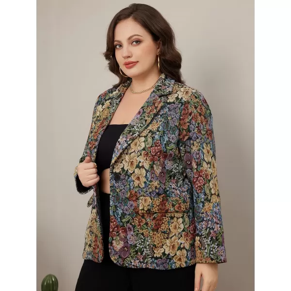 WDIRARA Women's Floral Print Lapel Neck Single Button Lightweight Jacket Blazer with Pocket