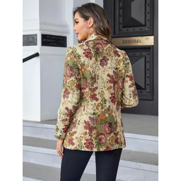 WDIRARA Women's Floral Print Lapel Neck Single Button Lightweight Jacket Blazer with Pocket