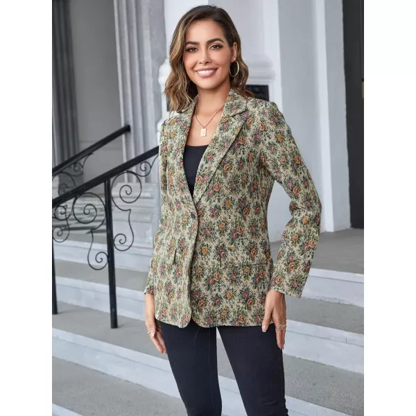 WDIRARA Women's Floral Print Lapel Neck Single Button Lightweight Jacket Blazer with Pocket