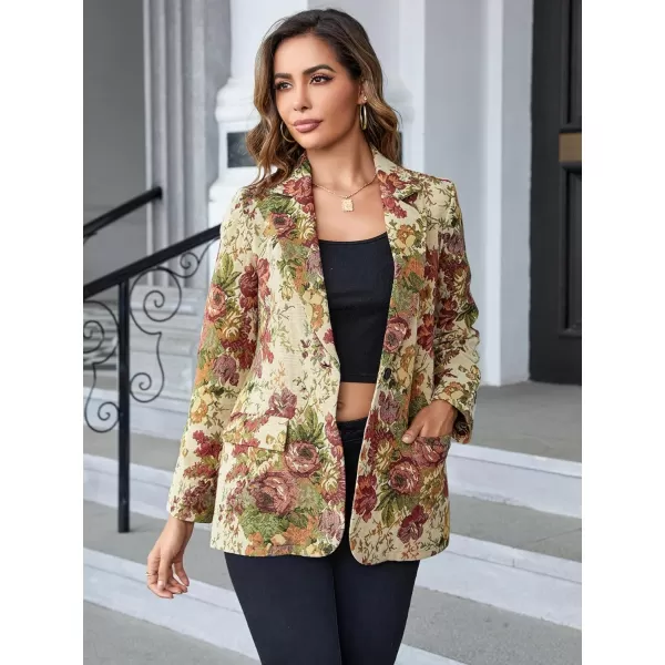 WDIRARA Women's Floral Print Lapel Neck Single Button Lightweight Jacket Blazer with Pocket