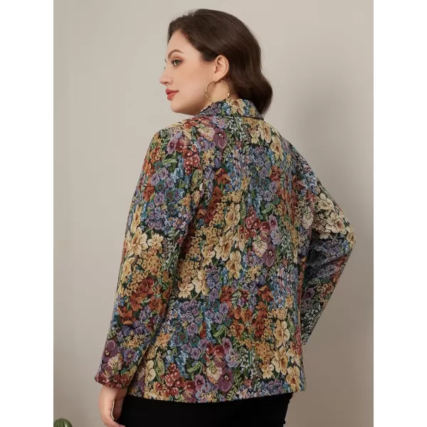 WDIRARA Women's Floral Print Lapel Neck Single Button Lightweight Jacket Blazer with Pocket
