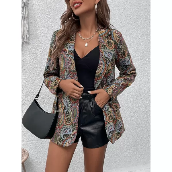 WDIRARA Women's Floral Print Lapel Neck Single Button Lightweight Jacket Blazer with Pocket