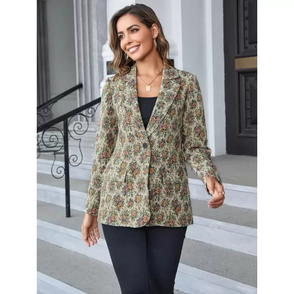 WDIRARA Women's Floral Print Lapel Neck Single Button Lightweight Jacket Blazer with Pocket