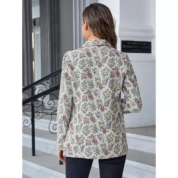 WDIRARA Women's Floral Print Lapel Neck Single Button Lightweight Jacket Blazer with Pocket