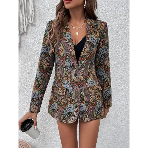WDIRARA Women's Floral Print Lapel Neck Single Button Lightweight Jacket Blazer with Pocket