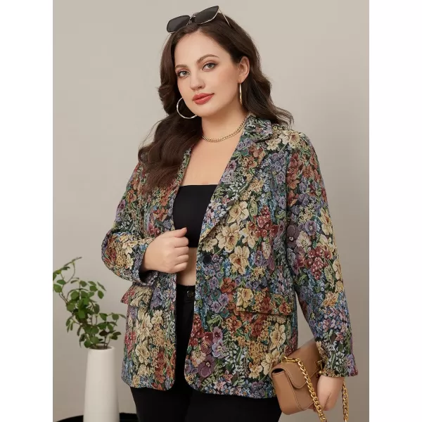 WDIRARA Women's Floral Print Lapel Neck Single Button Lightweight Jacket Blazer with Pocket
