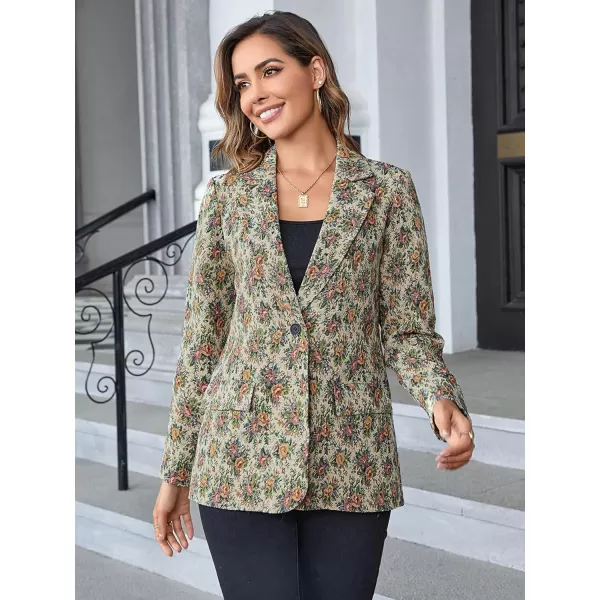 WDIRARA Women's Floral Print Lapel Neck Single Button Lightweight Jacket Blazer with Pocket