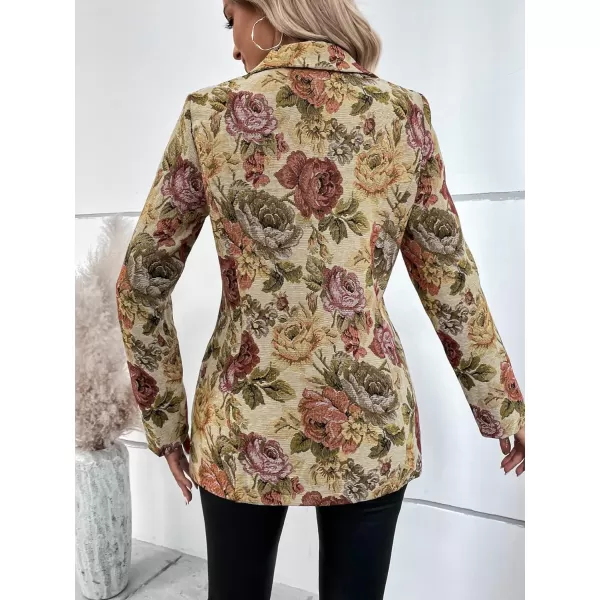 WDIRARA Women's Floral Print Lapel Neck Single Button Lightweight Jacket Blazer with Pocket