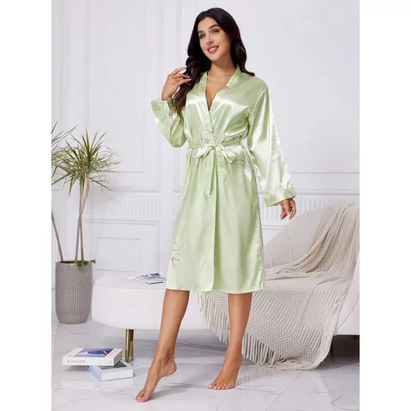 WDIRARA Women's Floral Print Long Sleeve Satin Long Robe Bridesmaid Wedding Party Robe