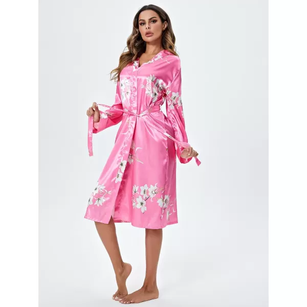 WDIRARA Women's Floral Print Long Sleeve Satin Long Robe Bridesmaid Wedding Party Robe