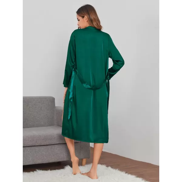WDIRARA Women's Floral Print Long Sleeve Satin Long Robe Bridesmaid Wedding Party Robe