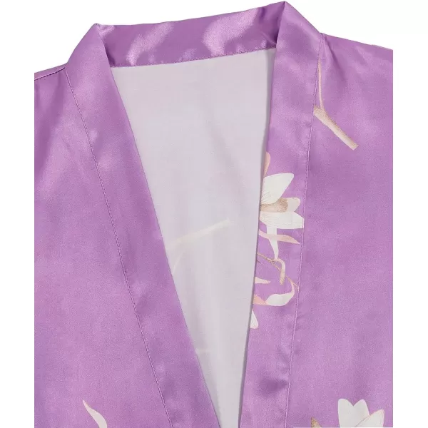 WDIRARA Women's Floral Print Long Sleeve Satin Long Robe Bridesmaid Wedding Party Robe