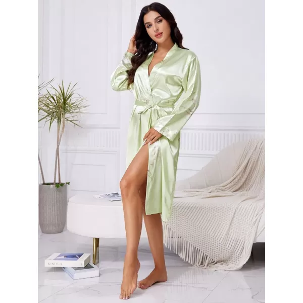 WDIRARA Women's Floral Print Long Sleeve Satin Long Robe Bridesmaid Wedding Party Robe