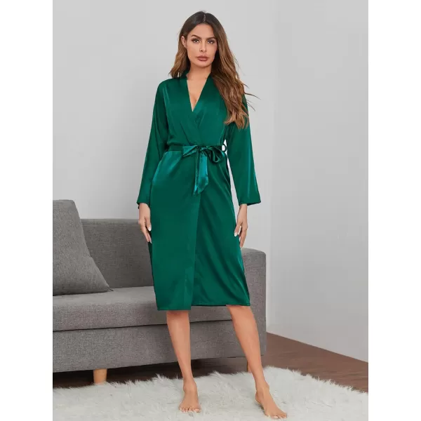 WDIRARA Women's Floral Print Long Sleeve Satin Long Robe Bridesmaid Wedding Party Robe