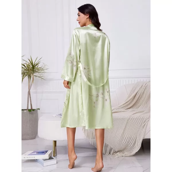WDIRARA Women's Floral Print Long Sleeve Satin Long Robe Bridesmaid Wedding Party Robe