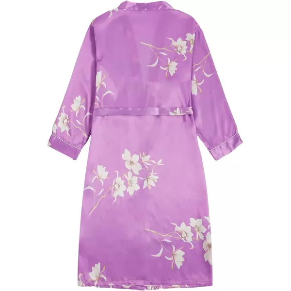 WDIRARA Women's Floral Print Long Sleeve Satin Long Robe Bridesmaid Wedding Party Robe