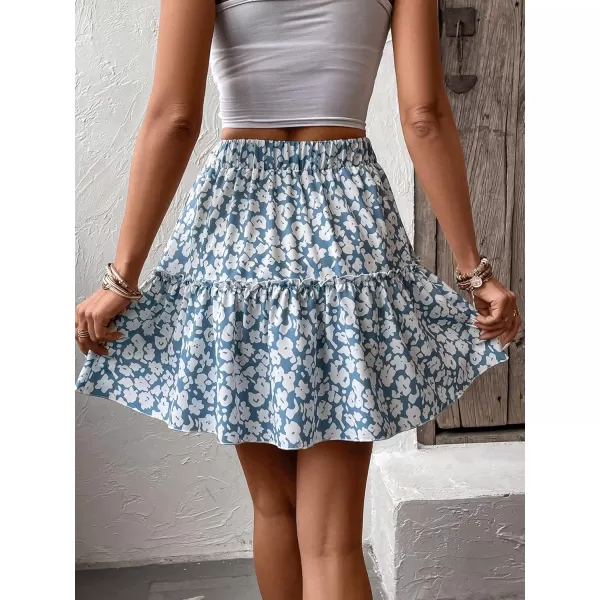 WDIRARA Women's Floral Print Ruffle Hem Elastic High Waist Tie Front Skirt