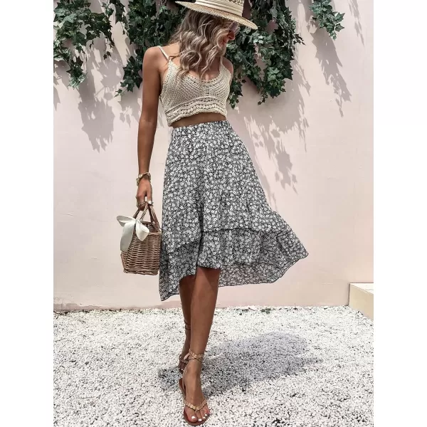 WDIRARA Women's Floral Print Ruffle Hem Elastic High Waist Tie Front Skirt