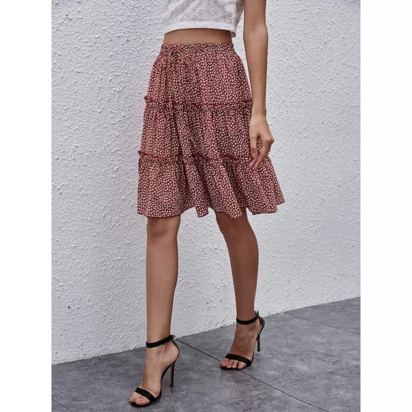 WDIRARA Women's Floral Print Ruffle Hem Elastic High Waist Tie Front Skirt