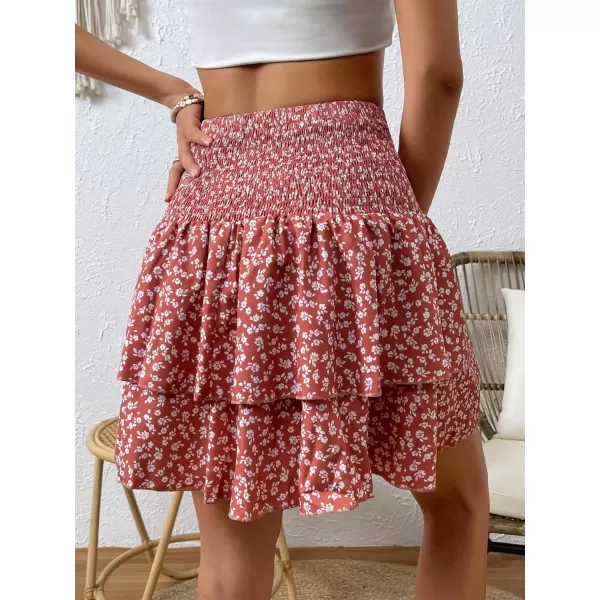WDIRARA Women's Floral Print Ruffle Hem Elastic High Waist Tie Front Skirt