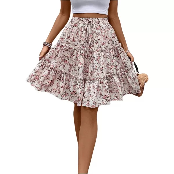 WDIRARA Women's Floral Print Ruffle Hem Elastic High Waist Tie Front Skirt