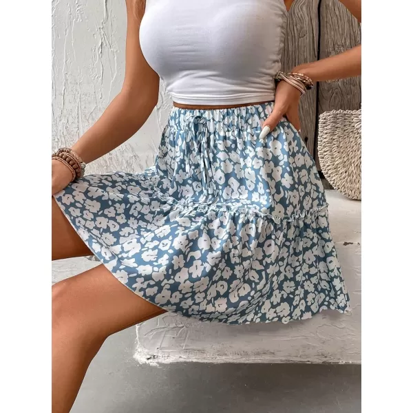 WDIRARA Women's Floral Print Ruffle Hem Elastic High Waist Tie Front Skirt