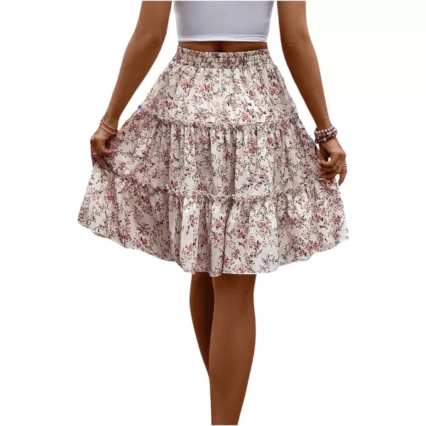 WDIRARA Women's Floral Print Ruffle Hem Elastic High Waist Tie Front Skirt