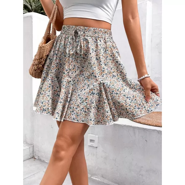 WDIRARA Women's Floral Print Ruffle Hem Elastic High Waist Tie Front Skirt