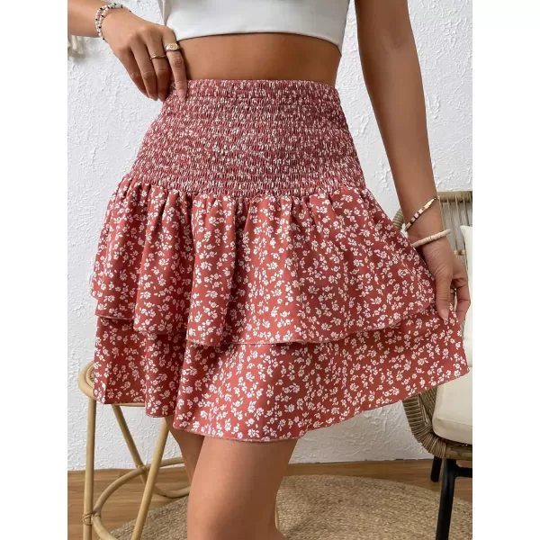WDIRARA Women's Floral Print Ruffle Hem Elastic High Waist Tie Front Skirt