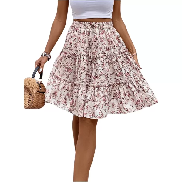 WDIRARA Women's Floral Print Ruffle Hem Elastic High Waist Tie Front Skirt