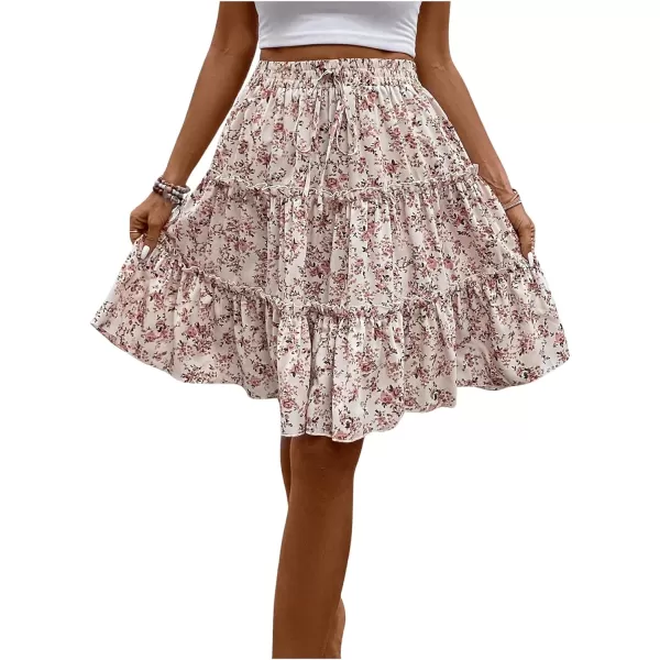 WDIRARA Women's Floral Print Ruffle Hem Elastic High Waist Tie Front Skirt
