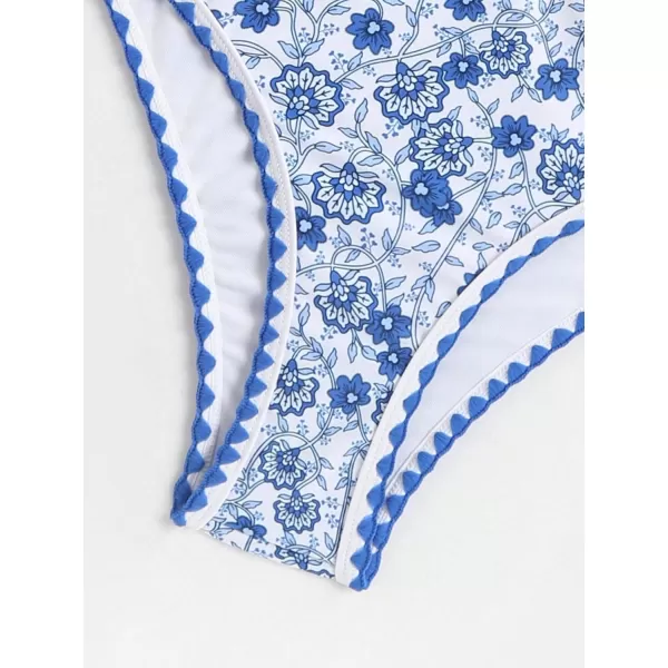 WDIRARA Women's Floral Print Strapless Lace Up Bikini Swimsuit 2 Piece Bathing Suit