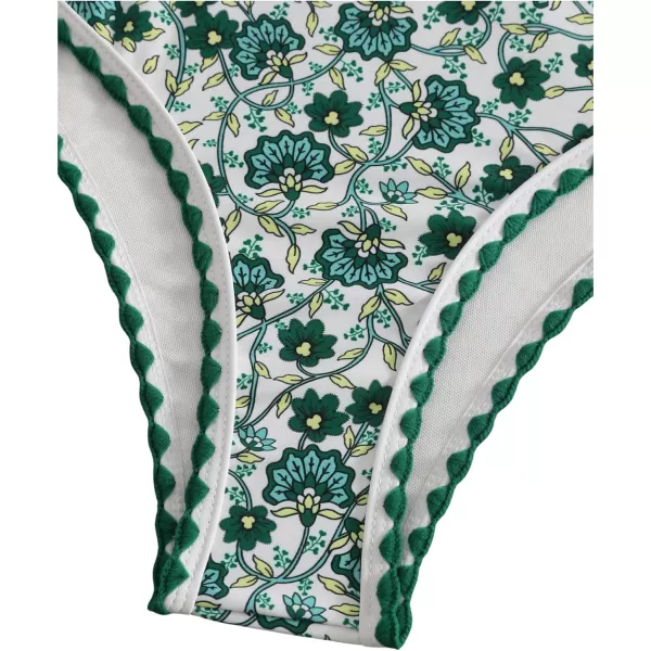 WDIRARA Women's Floral Print Strapless Lace Up Bikini Swimsuit 2 Piece Bathing Suit