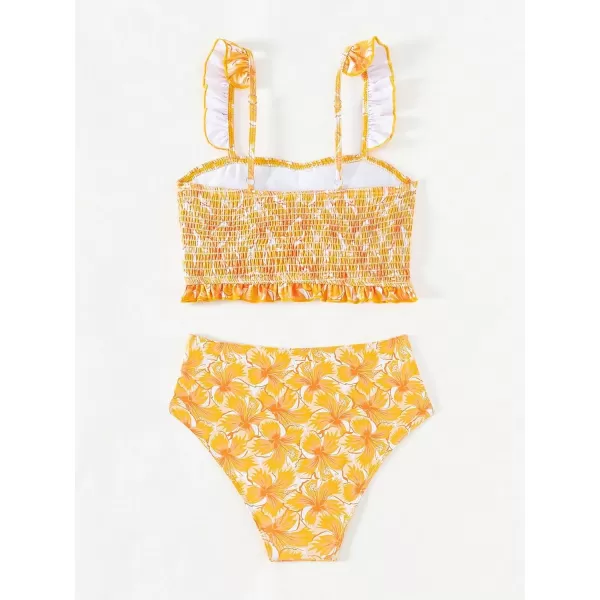 WDIRARA Women's Floral Print Tankini Set 2 Piece Ruffle Swimsuits Spaghetti Strap Bathing Suits