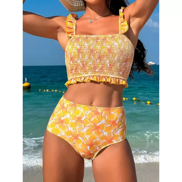 WDIRARA Women's Floral Print Tankini Set 2 Piece Ruffle Swimsuits Spaghetti Strap Bathing Suits